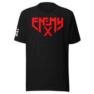 enemyX Retro Logo Tee, black, front with the red enemyX logo